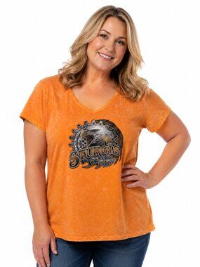 Harley Davidson Women's V-Neck T-Shirt 3X Orange 2016 76th Annual Sturgis Eagle